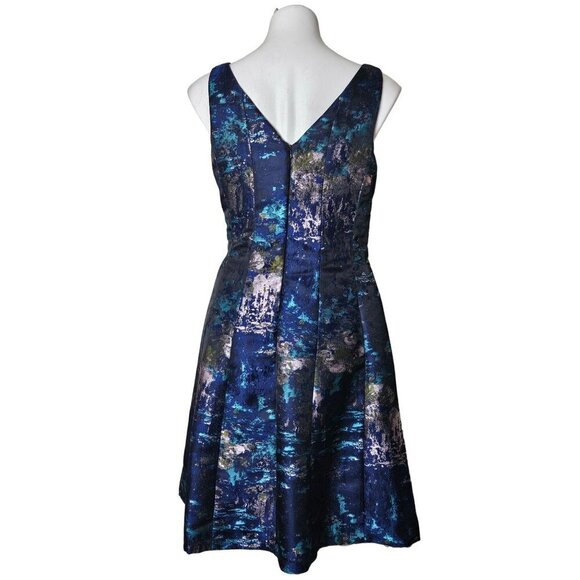 Donna Ricco Blue Brocade Fit & Flare Cocktail Dress, Sleeveless Women's Size 8 - Picture 6 of 13
